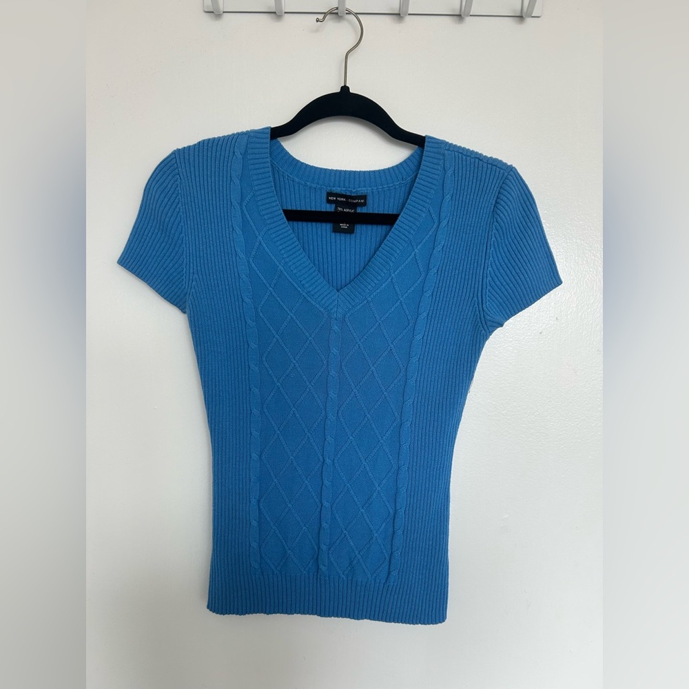 New York & Company Sky Blue Knit Top